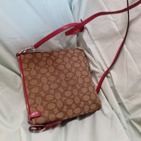 EUC COACH Signature Crossbody with Red Leather - Picture 2 of 4